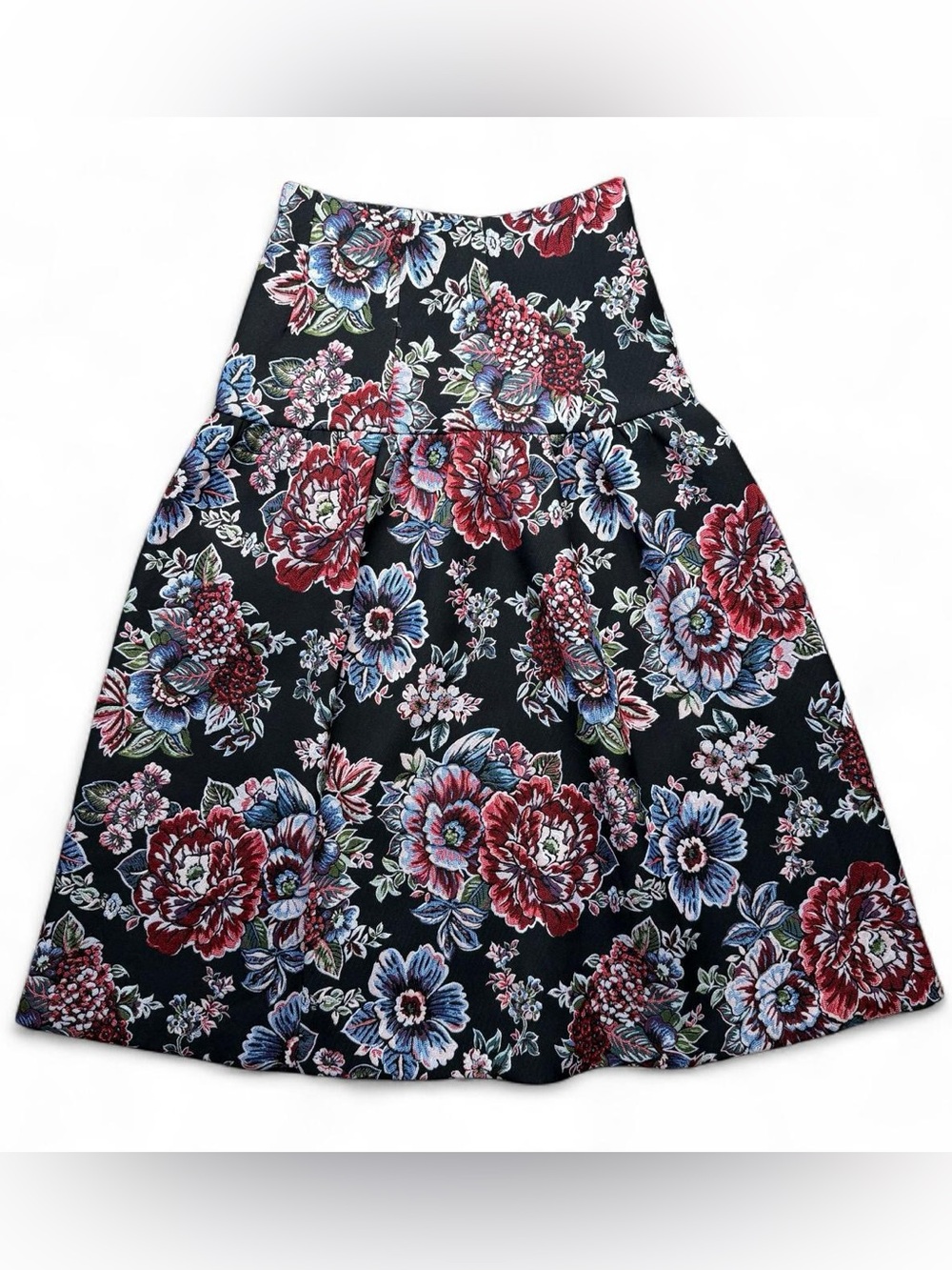 Zara Woman Floral Jacquard A-Line Midi Skirt Black XS